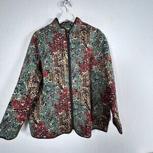 Bedford Fair Womens Tapestry Jacket XL Floral Jacquard Multicolor Cotton Blend